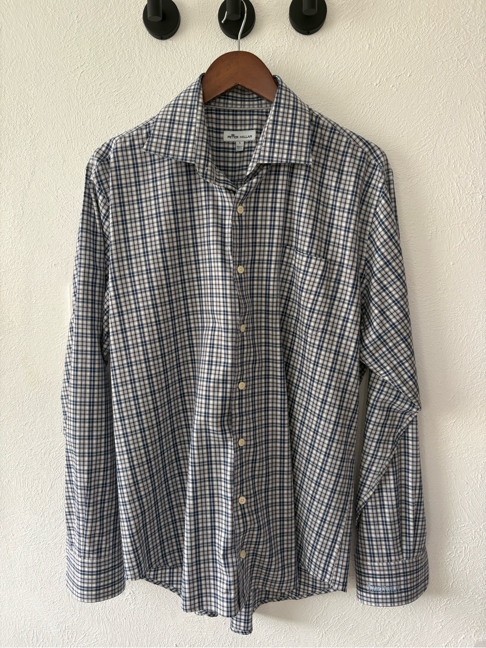 Peter Millar Navy and White Check Dress Shirt-L